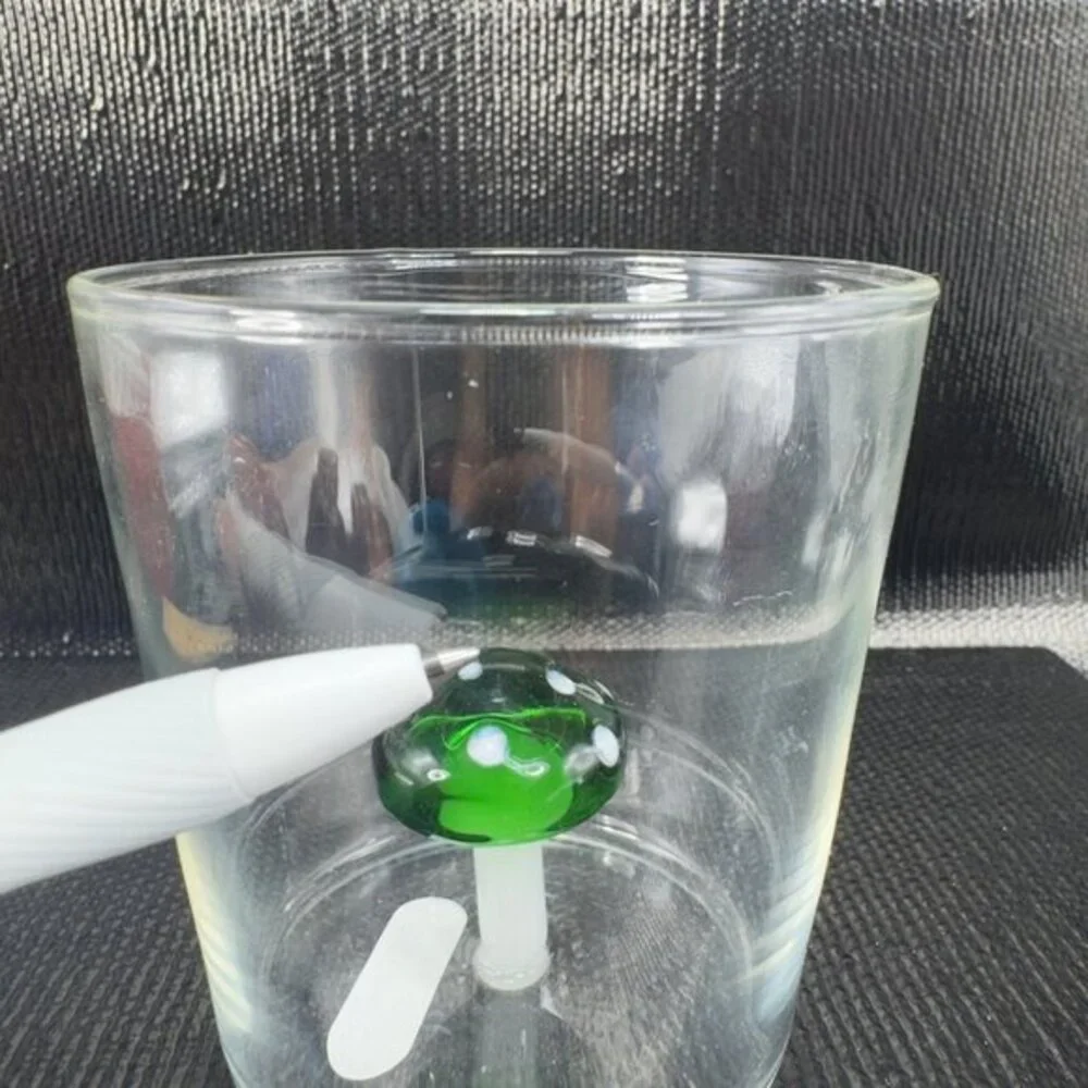 Clear Thin Glass‎ Cup BarWare Tumbler With Green White Mushroom Inside Attached